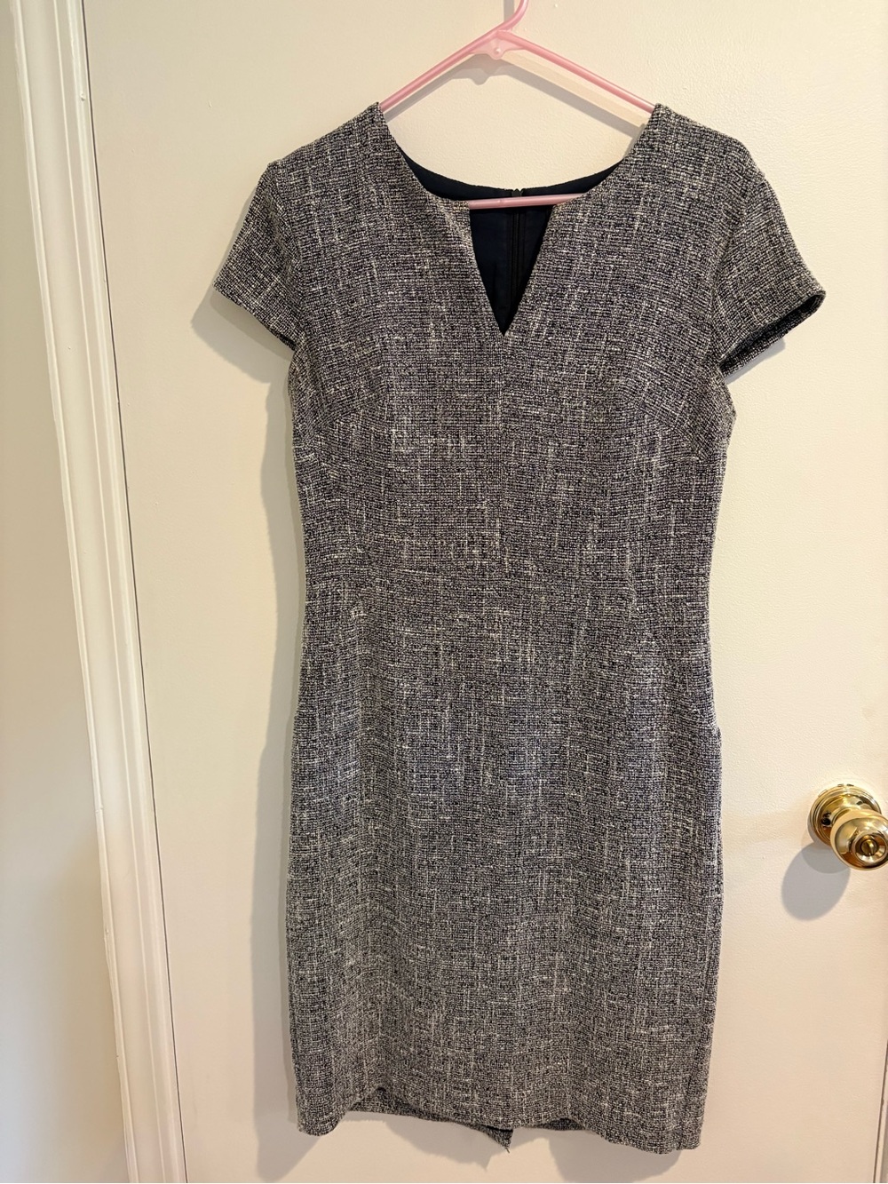 Banana Republic Navy and White Tweed V-Neck Dress